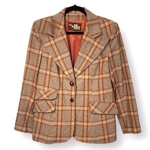 Vintage Brown and Orange Plaid Blazer Fits Size S-M